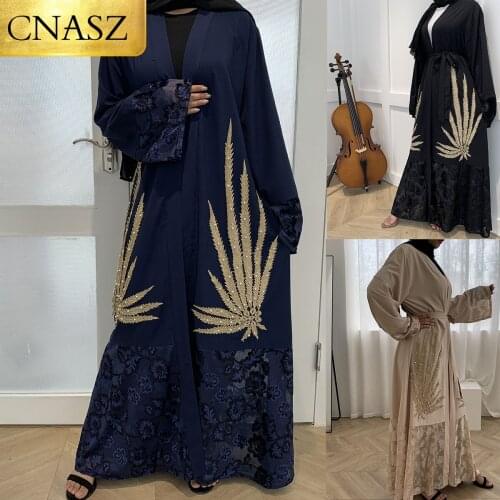 Latest Muslim Fashion Elegant Abaya Dubai Size Middle East Islamic Turkey Ladies Wear Golden Print Dubai Middle East Kimono Robe