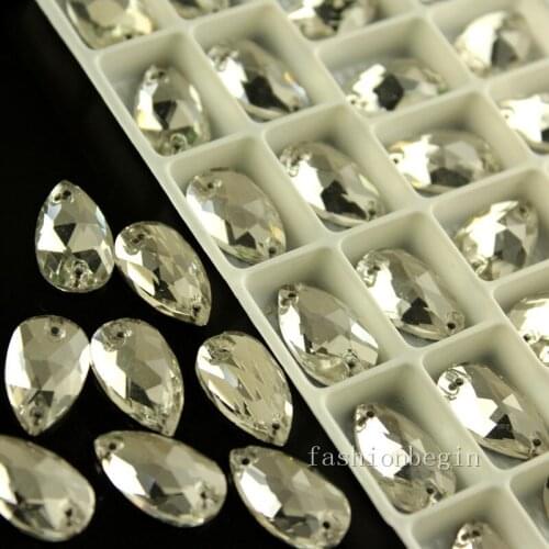Crystal clear teardrop choose size flatback Sewing Sew On Rhinestone Silver Flatback Sew On Stones For Garment Decoration