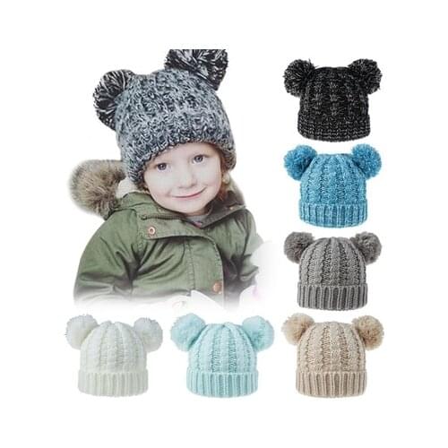 2020 Pom Pom Hat Kids Winter Acrylic Beanies Hats Real Fur Pompon Hat Cap Girl Warm Knitted Solid Pink Hats