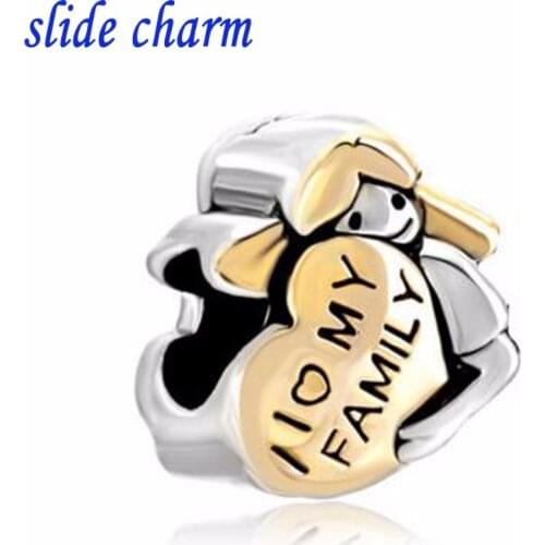 Slide charm Free shipping Girl I love my family I love my mother charm beads fit Pandora bracelet