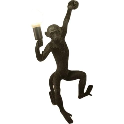 Nordic Polyresin Home Decoration Jungle Black Monkey with Rope LED Light for Restaurant Hotel Garden
