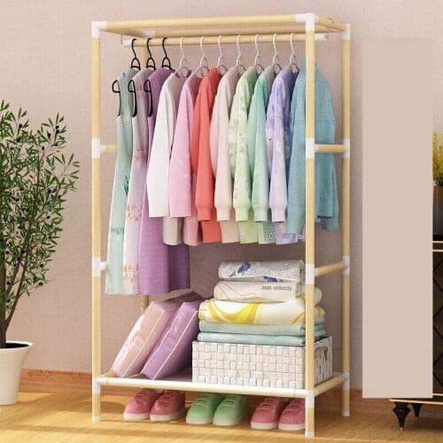 Assembled solid wood simple wardrobe clothes hanging clothes no cloth cover locker pure wardrobe frame mini type