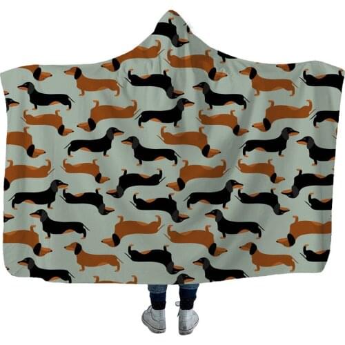 Dachshund 3D Printing Throw Hooded Blanket Wearable Warm Fleece Bedding Office Quilts Soft Adults Travel 01