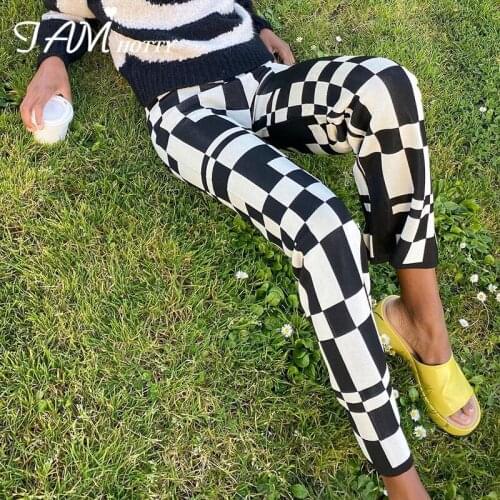 Y2k Vintage Irregular Plaid Straight Pants Capris Women Harajuku Baggy High Waist Korean Fashion Trousers Sweatpants Iamhotty