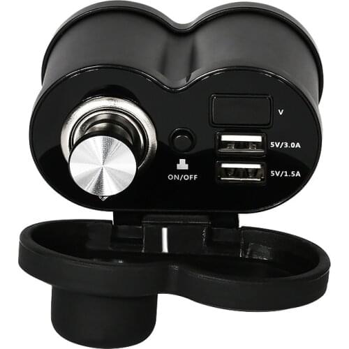 Motorcycle USB Output Charger Scooter Mirror Handlebar Mount Aluminum Alloy Dual USB Charger with Cigarette Lighter Socket