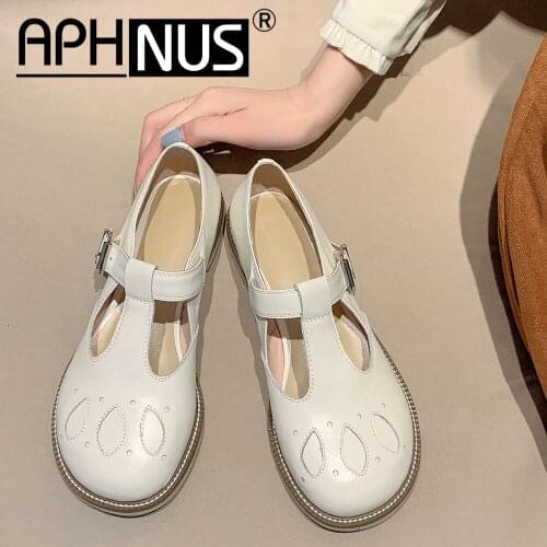 APHNUS Womens Shoes Low Mid Heels Flats Buckle Pumps Woman 2021 Shoes For Women New