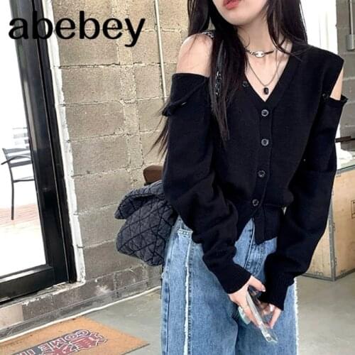 Sweet V Neck Long Sleeve Cardigans Women Japanese Sweater Vintage Single Breasted Crop Knit Cardigan