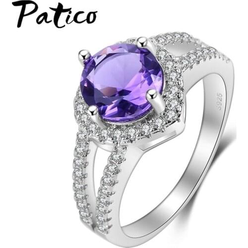 Shining Purple Yellow Austrian Crystal 925 Sterling Silver Wedding Bands Ring for Women Cubic Zircon Stone Gifts Bague