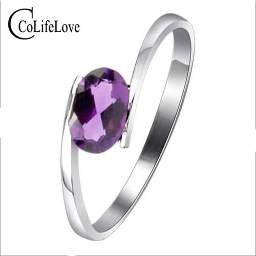 100% Natural Amethyst Ring 925 Silver Solid Sterling Silver Engagement Gemstone Rings for Women 4*6mm Natural Amethyst Gemstone
