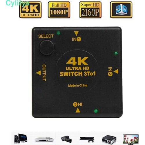 100Hdmi 3 Port Switch AUTO Switcher Splitter Selector HUB Box Cable 2160P v1.4 Full HD HDTV For PS3 PS4 Xbox360 3 Input to 1 out