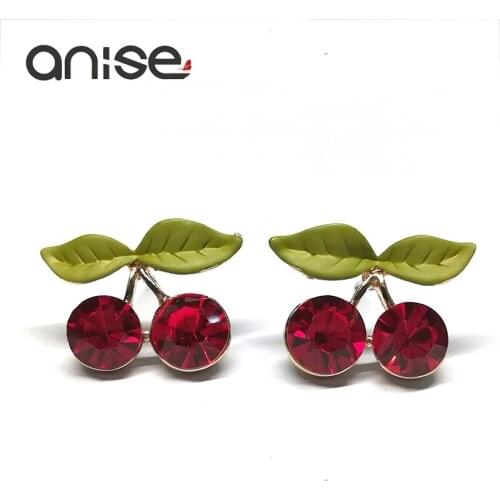 2019 New Ladies Cute Red Cherry Stud Earrings Rhinestone Leaf Crystal Earring For Women Jewelry Earrings