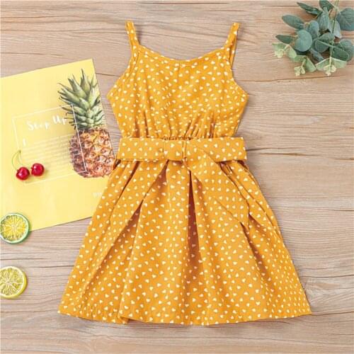 2021 New Children Sleeveless V-neck Midi Dress, Polka Dot Print High Waist Sling Sundress with Waistband