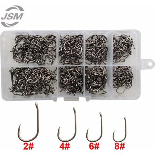 400pcs 8340 High Carbon Steel Carp Fishing Hooks Silver Coated Sharp Circle Carp Rigs Hooks Set With Box