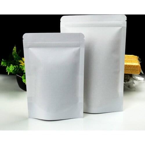 50pcs/lot White Paper Stand up Zip Lock Bag Food Packaging Bags Tea Coffee Pouches Party Favor Gift Bag