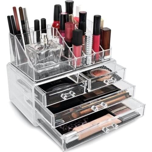 HOT SALES!!! Large Capacity Desktop Makeup Organizer Jewelry Cosmetic Drawer Storage Box Transparent Holder bathroom accessories