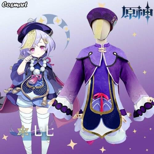 Anime Genshin Impact Qiqi Zombies Freeze Back Into The Night Game Suit Purple Lovely Dress Cosplay Costume Halloween Party Outfi