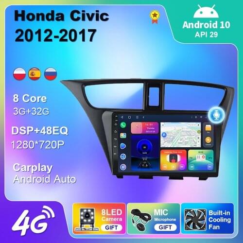 2 din Android 10 For Honda CIVIC Hatchback 2012-2017 Car Radio Multimedia GPS Navigation Car Android Auto Carplay No DVD Player