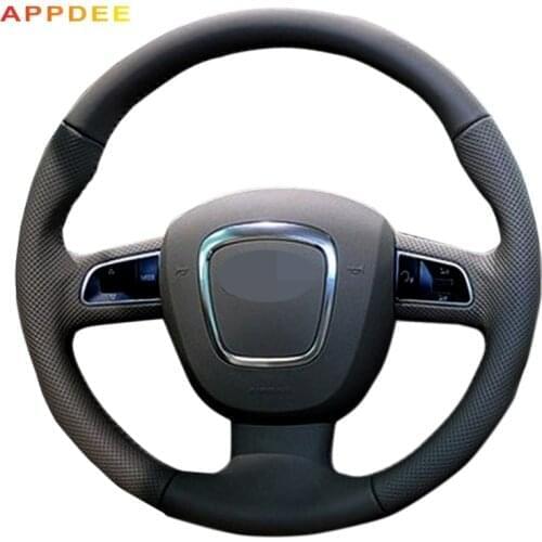 APPDEE Black Artificial Leather Steering Wheel Cover for Audi A3 (8P) 2008-2013 A4 (B8) 2008-2010 A5 2008-2010 A6 (C6) 2007-2011