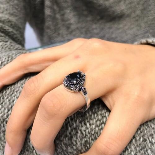 Black Drop Onyx Gemstone Silver Rings Authentic