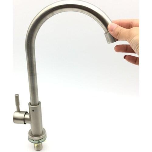 G1/2" 304 Stainless Steel Kitchen Single Cold Faucet Rotatable Cooking House Faucet Brushed Bright Kitchen Sink Faucet