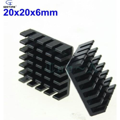 Gdstime 20pcs 20mmx20mmx6mm High Quality Black Aluminum Heatsink 20mm With 3M Tape For Computer Chip CPU Cooling 2cm wholesale