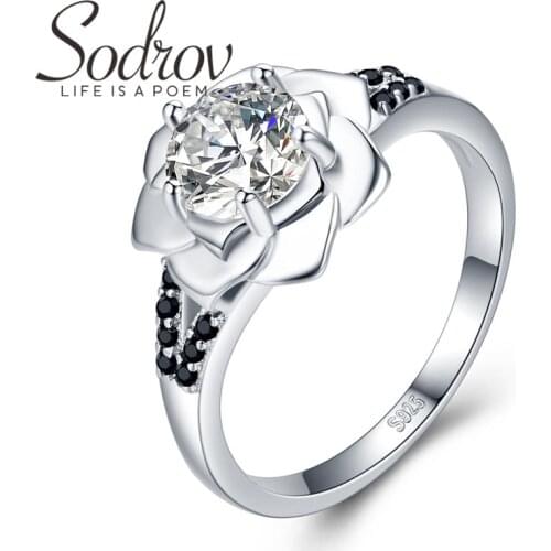 SODROV 925 Sterling Silver Ring Female Bague Flower Trendy Wedding Rings for Women Sterling Silver Jewelry G073