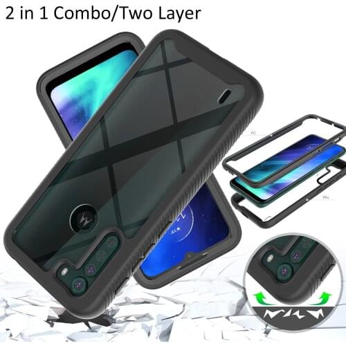 Combo Drop resistance Rugged Case For Motorola One Fusion Plus Fusion+ Heavy Duty Defender Armor Shield Anti-Skid Clear Cover