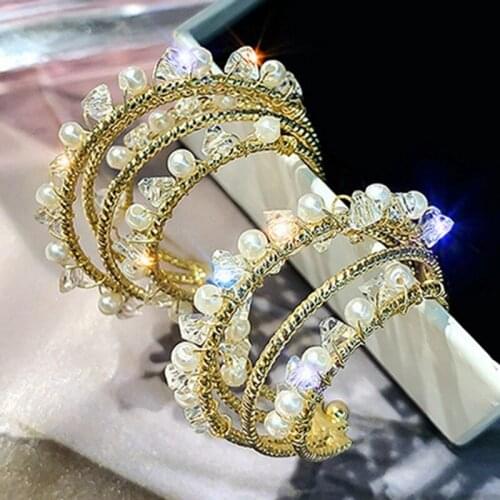 Korean Elegant Shiny Rhinestone Oval Circle Stud Earrings For Women Elegant Pearl Micro Pave Party Girl Gifts