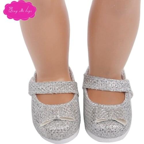Doll shoes fashionable silver dress shoes fit 16 inch Girl dolls and 14.5-inch Girl doll accessories r10