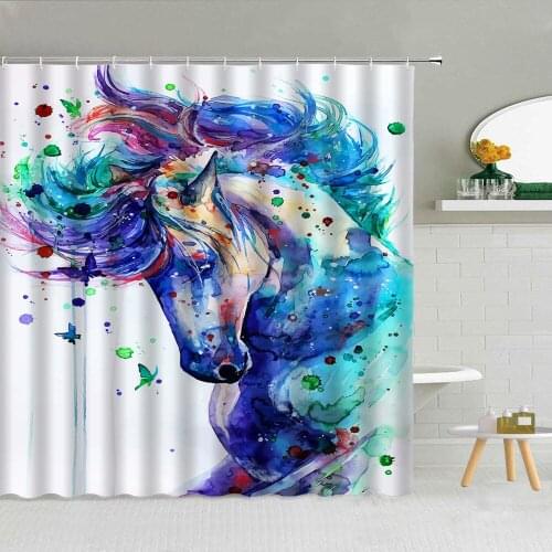 Horse Colorful Oil Painting Design Shower Curtain Pentium Run Scenery Bathroom Decor Accessories Waterproof Bath Screen Curtains