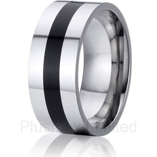 Best Valentine Gifts for husband simple black inlay high quality aircraft grade titanium promise wedding band rings for men