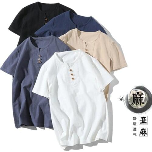 Fashion Plus Size white black cotton Linen shirt Mens Summer Short Sleeves V-neck vintage Blouse Plus size Tops 5XL 6XL 7XL