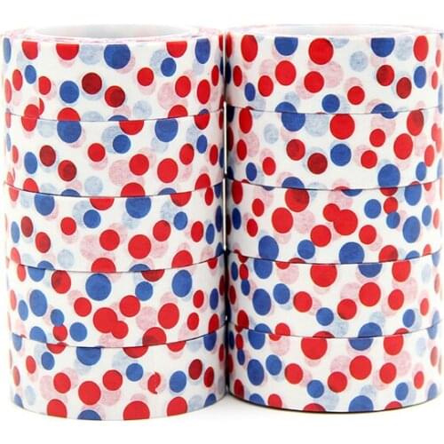 New 10pcs/set 15MM*10M Colorful Red Blue Dots Washi Tape stickers Scrapbooking DIY Craft Sticky Decorative Adhesive Masking Tape