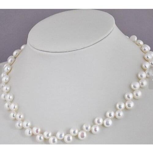 Unique Pearls jewellery Store Wedding Pearl Necklace 8-9mm White Color 2 Rows Genuine Freshwater Pearl Necklace Fine Jewelry
