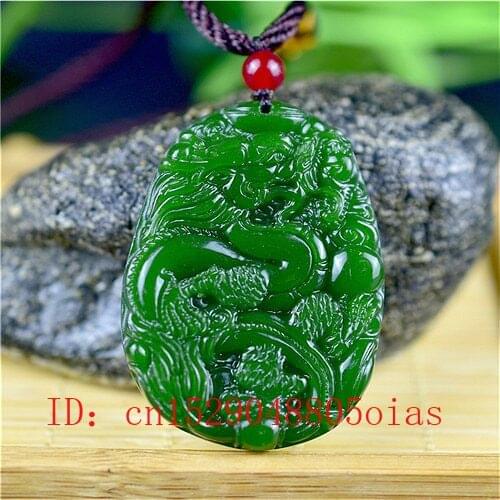 Natural Green Chinese Jade Dragon Pendant Necklace Fashion Accessories Charm Jewelry Carved Amulet Gifts for Women Men