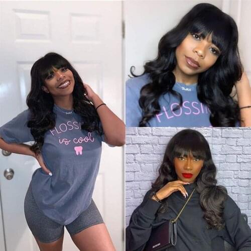 Body Wave Wig 1.75*2 Silk Base Wig Headspin With Bangs Pre Plucked With Baby Hair Natural Color Brazilian Remy For Women 10-22 "