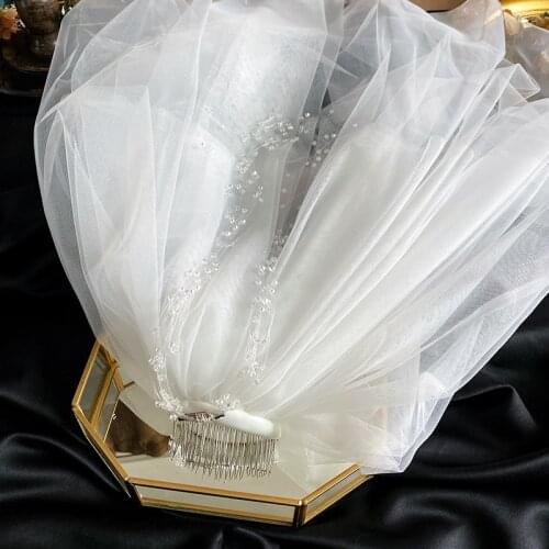 Simple Crystal Veil Plain Yarn with beads dreamy Bridal Wedding Headdress Makeup Jewelry hair accessoire
