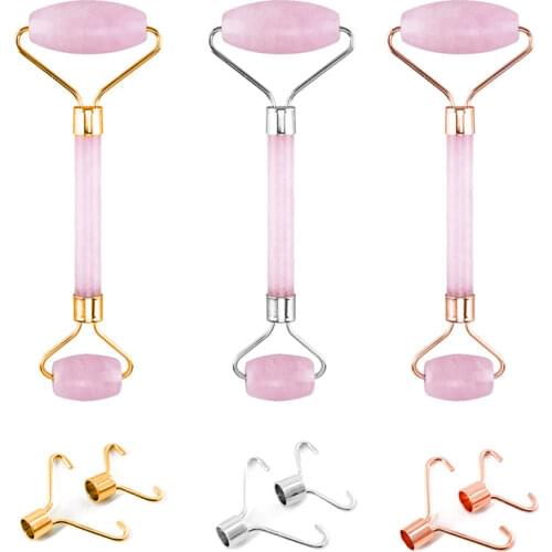 Rose Quartz Roller Slimming Face Massager Lifting Tool Natural Jade Facial Massage Roller Stone Skin Massage Beauty Care Set Box