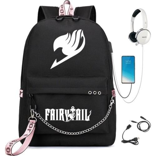 FAIRY TAIL Backpack Anime Cosplay Backpack for Men Teenager Student School Bag with Usb Charging Travel Bags Travel Mochila