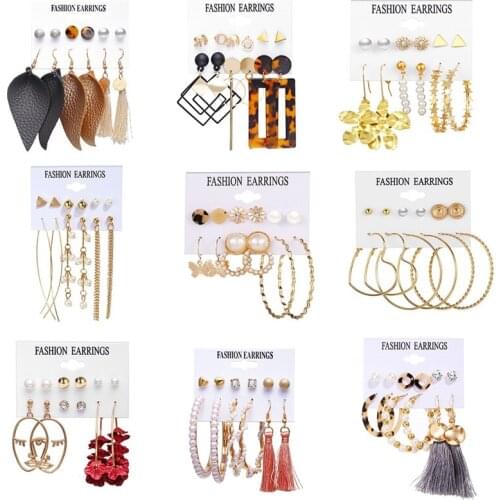 Hanzhishang Tassel Earrings creative simple acrylic Earring Set 6 pairs