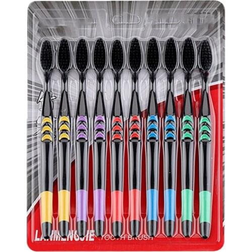 10 Pieces Toothbrush Soft Bristle Adult Bamboo Charcoal Household Fine Wool Tooth brush Antibacterial Men and Women Family