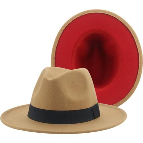 Women hats fedora big birm 9.5cm belt band classic formal dress felted hats men women yellow red pink black summer winter hats