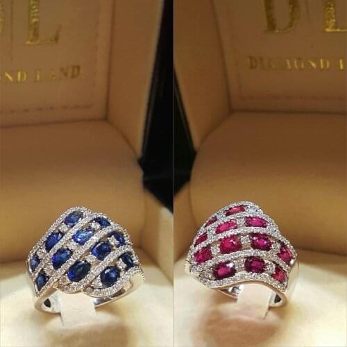 Blue&Rose Red Inlay Zircon Stone Rings For Women Fashion Jewelry Exquisite Crystal Wedding Engagement Fashion Ring