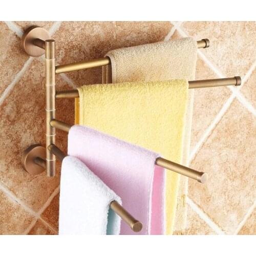Vidric Towel Racks Antique Brass 4 Layer Activities Towel Bar Holder 180 Degree Rotation Wall Bathroom Accessories Hanger Shelf