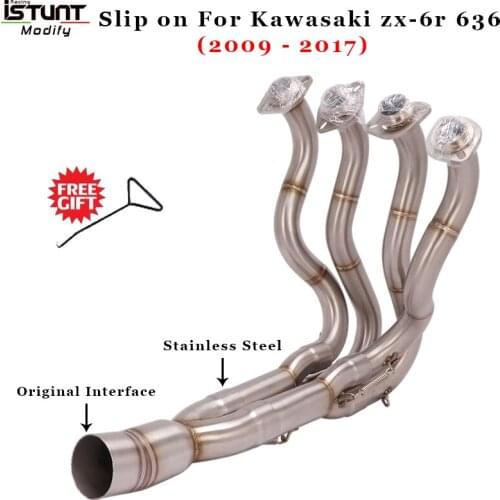 Motorcycle Exhaust Escape Full System For Kawasaki ZX6R 2009-2017 zx-6r 636 Modify Stainless Steel Connect Front Mid Link Pipe