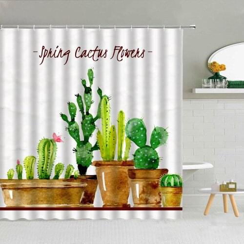 Green Tropical Desert Cactus Shower Curtain Waterproof Polyester Fabric High Quality Bath Screen Home Decor With Hook 3D Printe