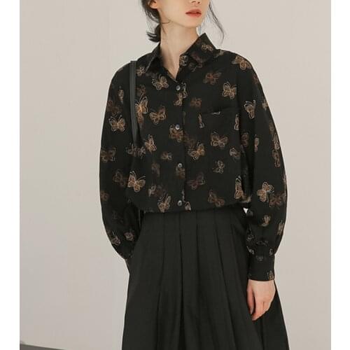 Plus size Harajuku Womens blouses Fashion ladies shirts 2021 Spring Autumn Streetwear butterfly Print Tops Long Sleeve Shirts