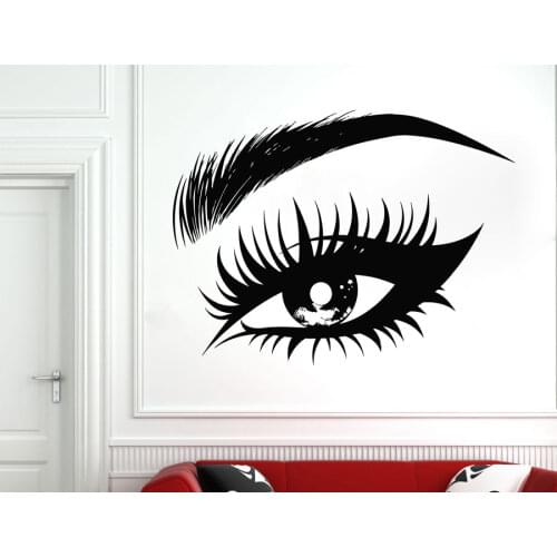 Female Eye Vinyl Wall Decal Eyelashes Lashes Eyebrows Brows Beauty Salon Wall Vinyl Sticker Make Up Window Glass Murals SL20