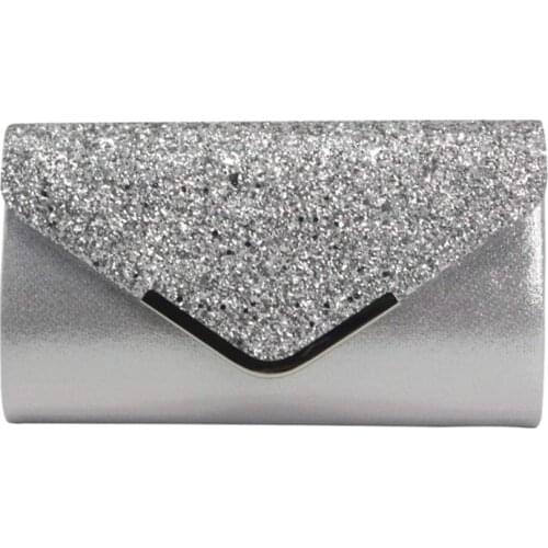 Women Glittered Envelope Clutch Purse Evening Bag Lustrous Party Handbag Shiny Shoulder Bag(Silver)