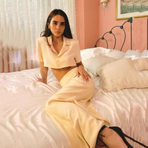 Ins Style Women Suit Fashion Single-breasted Short Blouse Sexy Hot Girl High Waist Split Long Skirt 2pc Set Streetwear 3 Colors